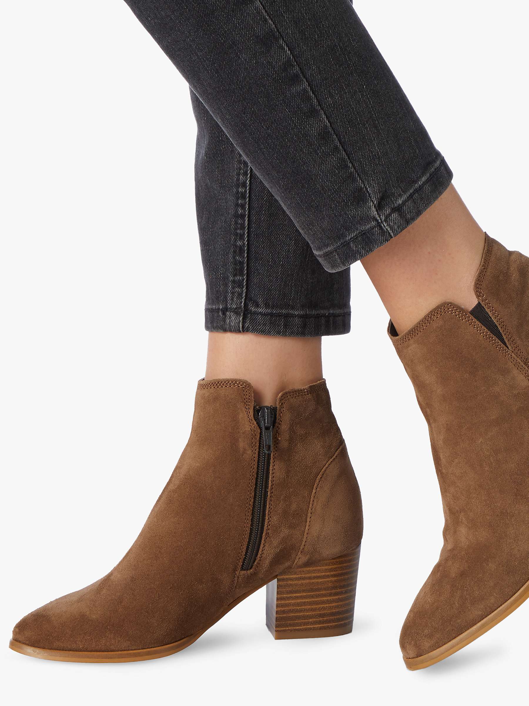 Dune Payge Suede Mid Block Heel Ankle Boots, Taupe at John Lewis & Partners
