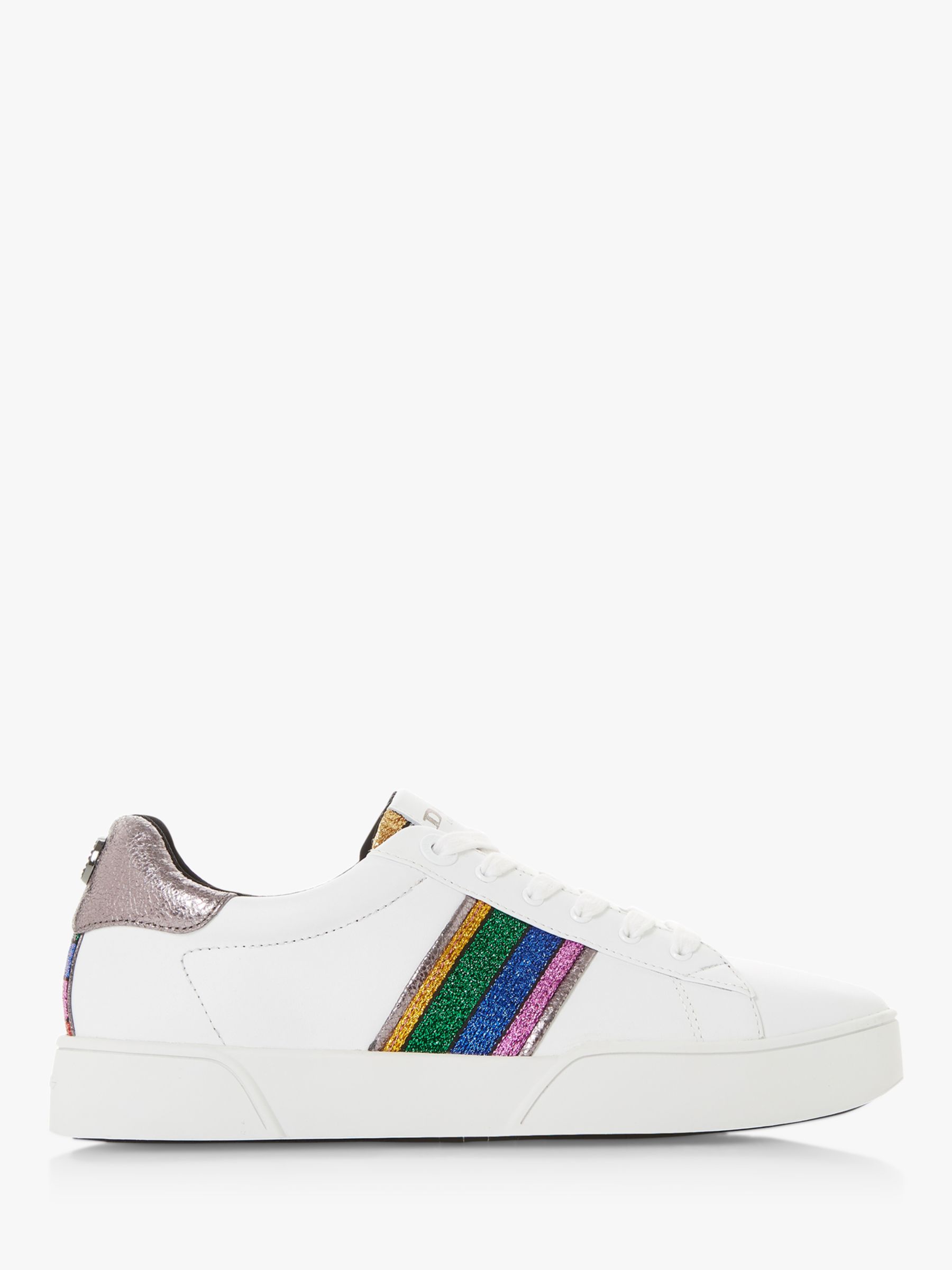 Dune Elsie Lace Up Leather Trainers, White/Multi