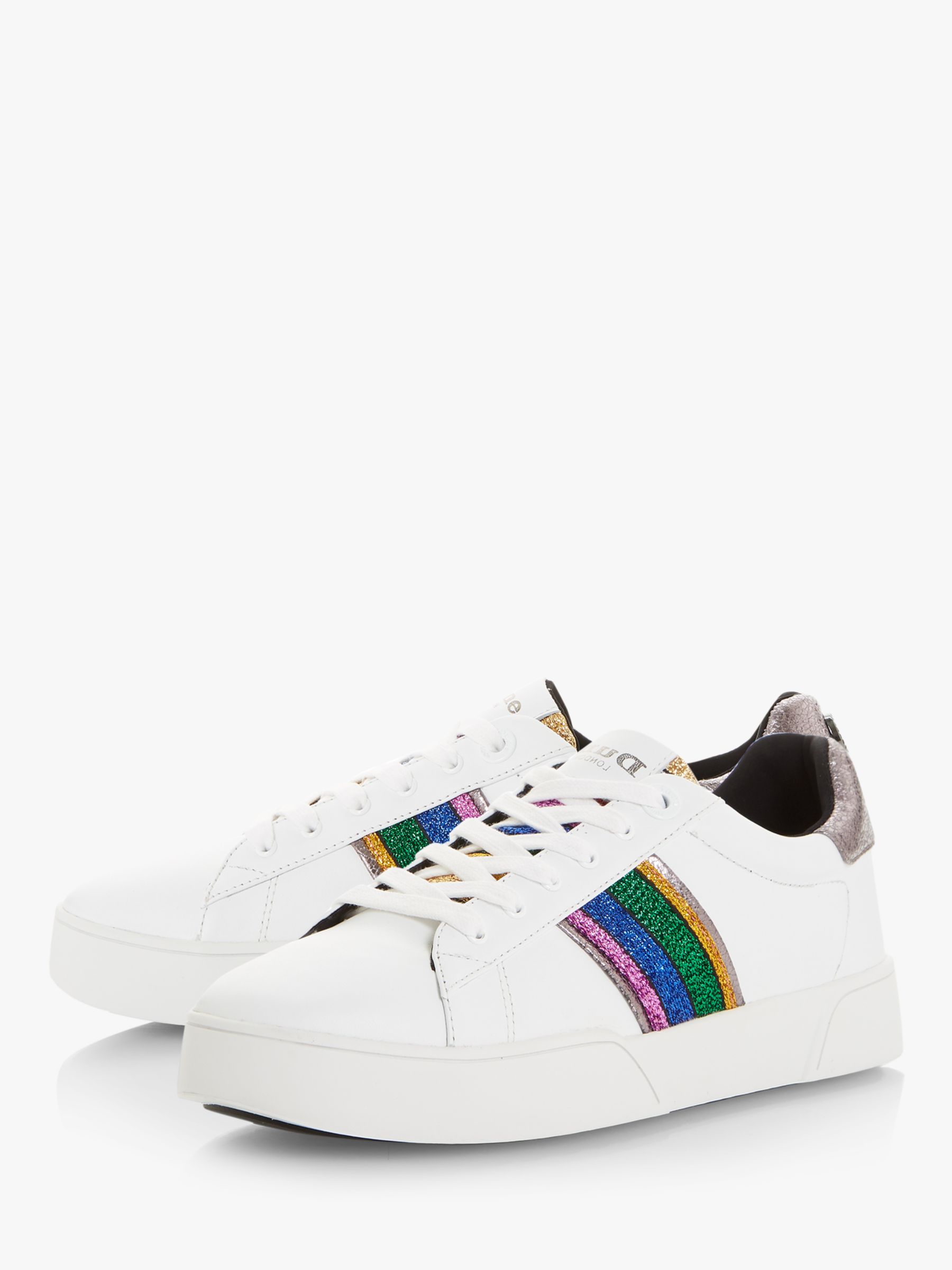 Dune Elsie Lace Up Leather Trainers, White/Multi