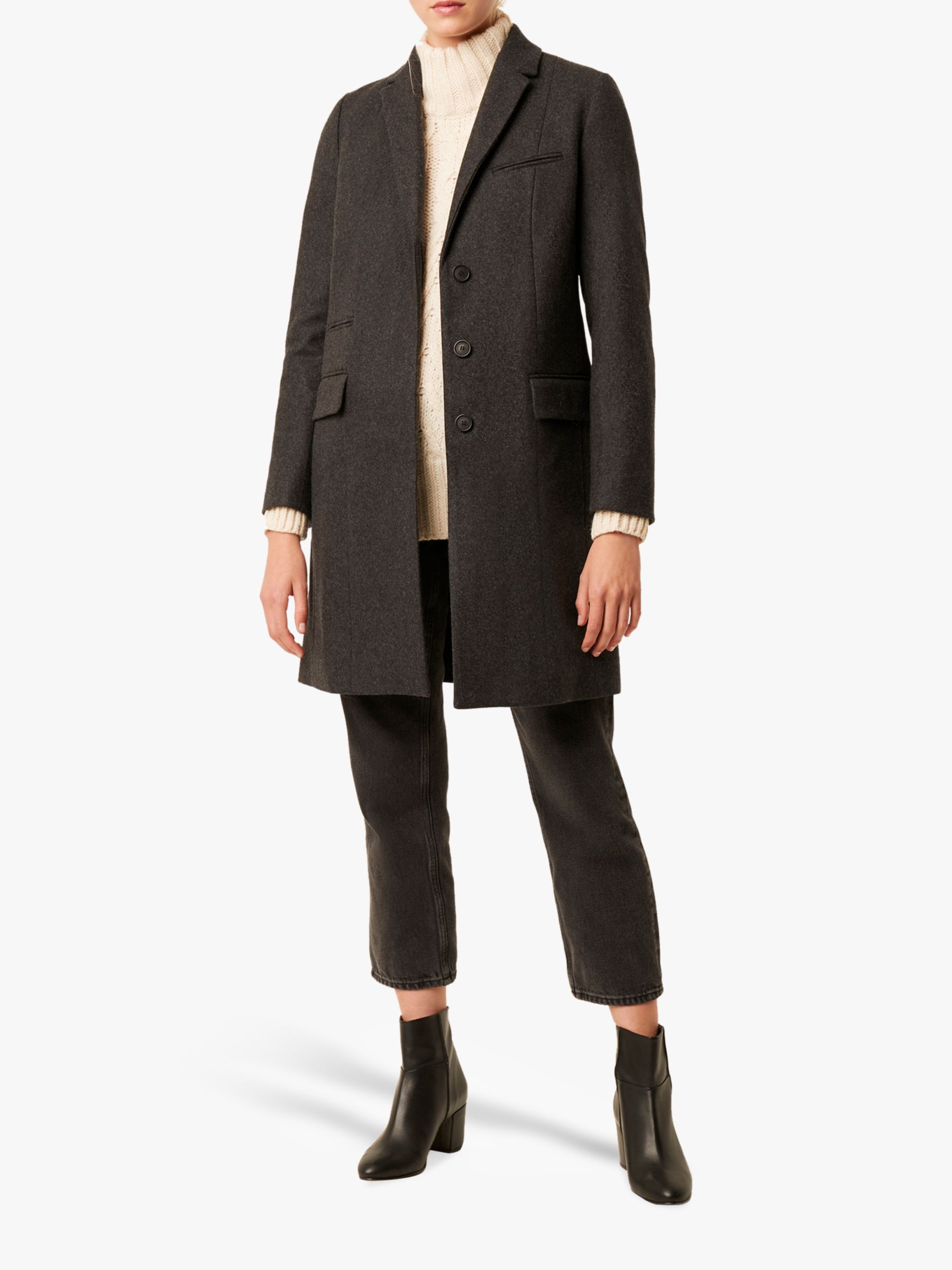 French Connection Wool Platform Felt Smart Coat, Dark Charcoal Melange ...