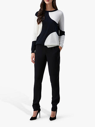 Pure Collection Cashmere Spot Boyfriend Sweater, Black/Soft White