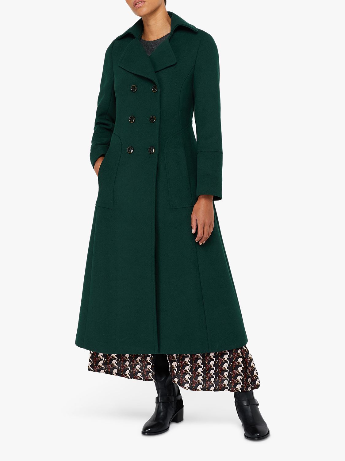 Monsoon Charlotte Maxi Coat, Dark Green