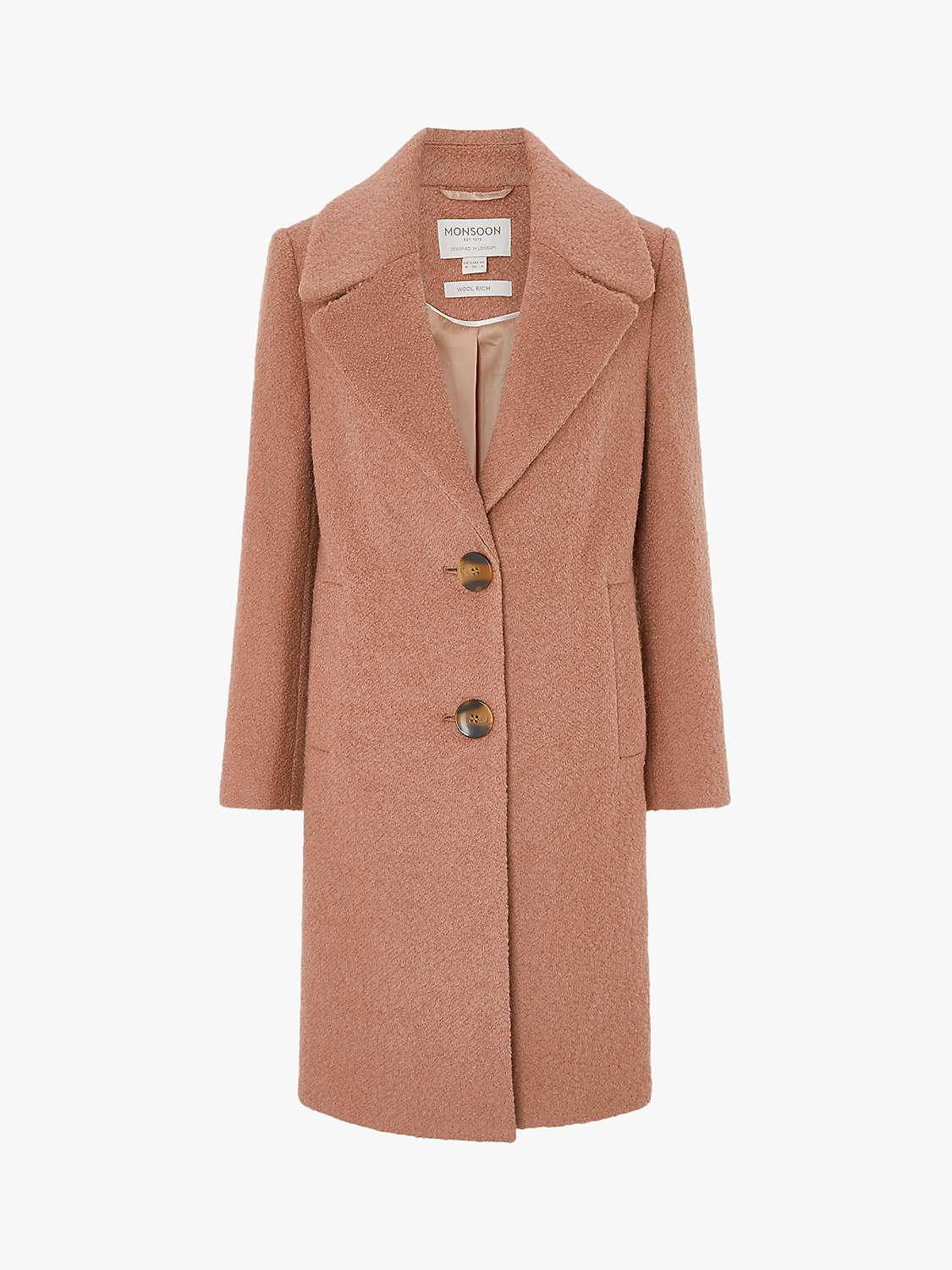 Buy Monsoon Billie Wool Blend Boucle Coat, Soft Pink Online at johnlewis.com