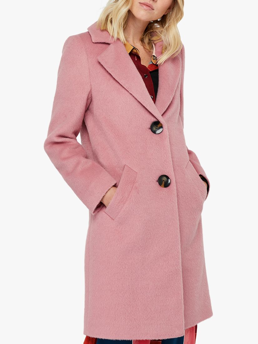 Monsoon Blair Brushed Wool Blend Coat, Soft Pink