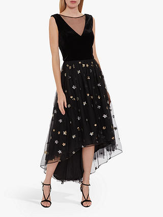 Gina Bacconi Eivet Velvet Chiffon Star Embellished Dress, Black