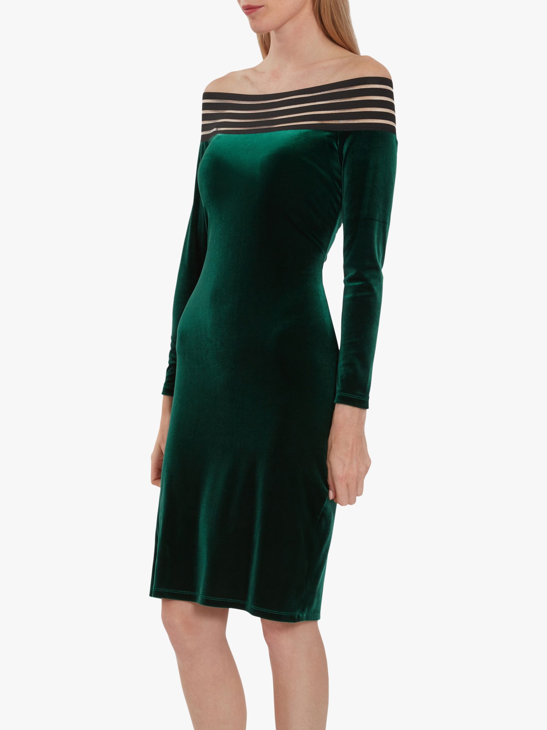 green off the shoulder velvet dress