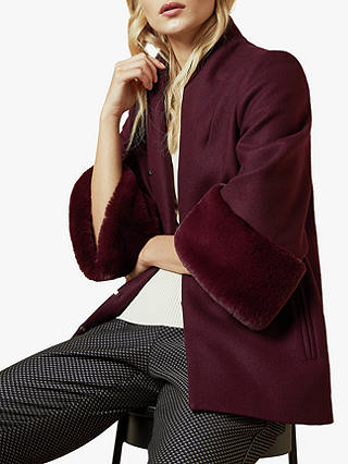 Ted Baker Rilly Faux Fur Cuff Wool Blend Coat, Purple Dark