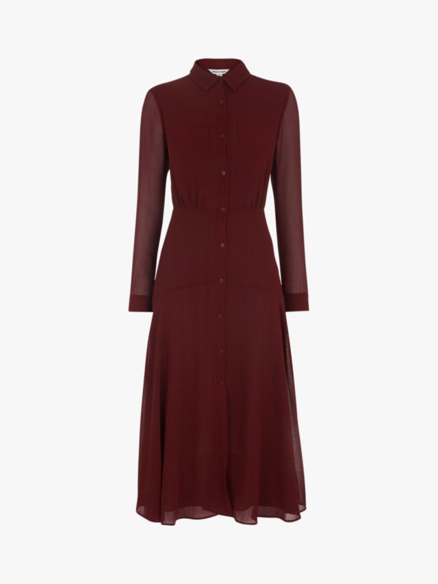 Whistles Carys Midi Shirt Dress, Burgundy, 6