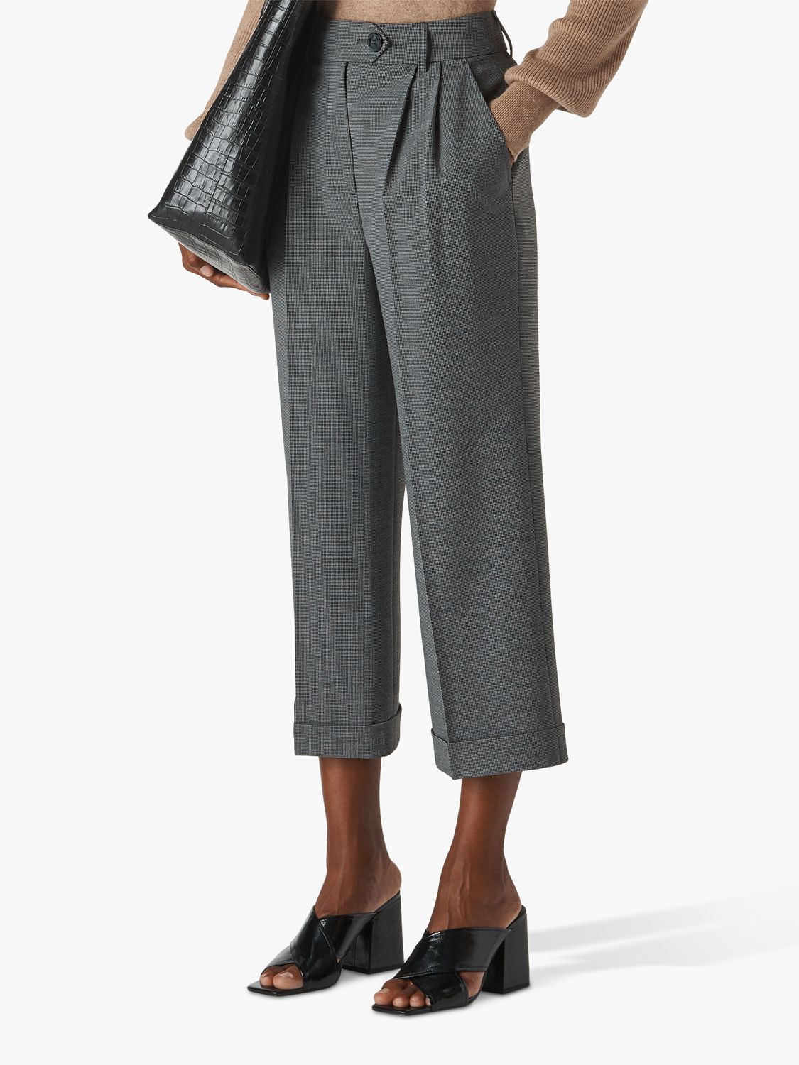 Whistles Turn Up Cropped Trousers, Grey