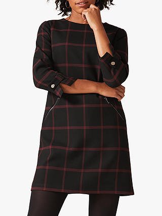 Phase Eight Hermione Check Dress, Black/Red