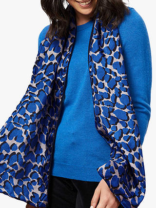Brora Leopard Print Silk and Wool Scarf, China Blue