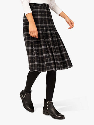 Brora Plaid Wool Kilt Skirt, Charcoal