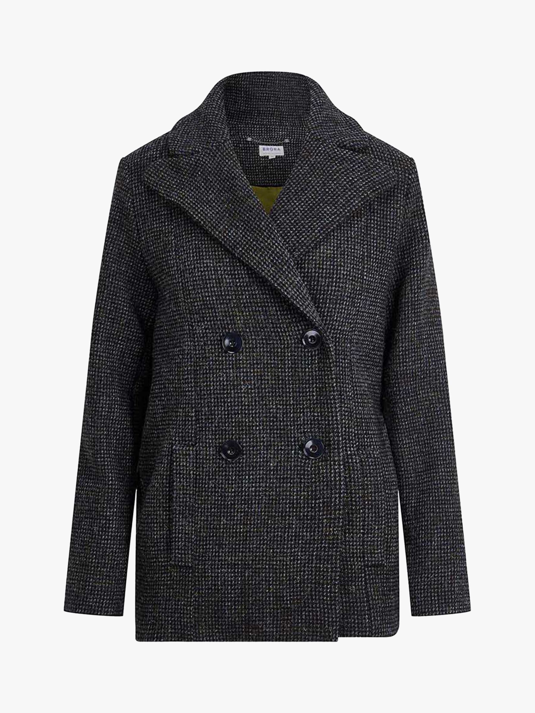 Brora Harris Tweed Pea Coat, Sorrel/Peat