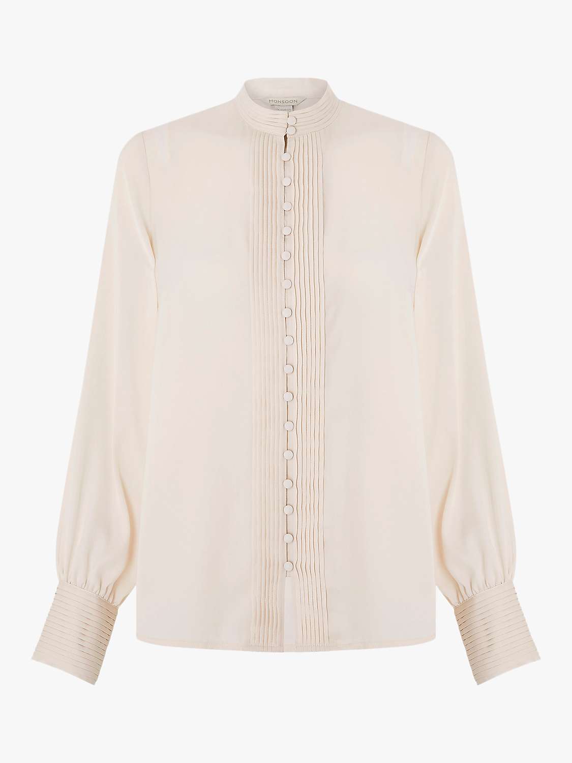 Monsoon Pleated Button Blouse, Cream at John Lewis & Partners