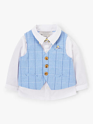 John Lewis & Partners Heirloom Collection Baby Oxford Check Waistcoat and Shirt Set, Blue