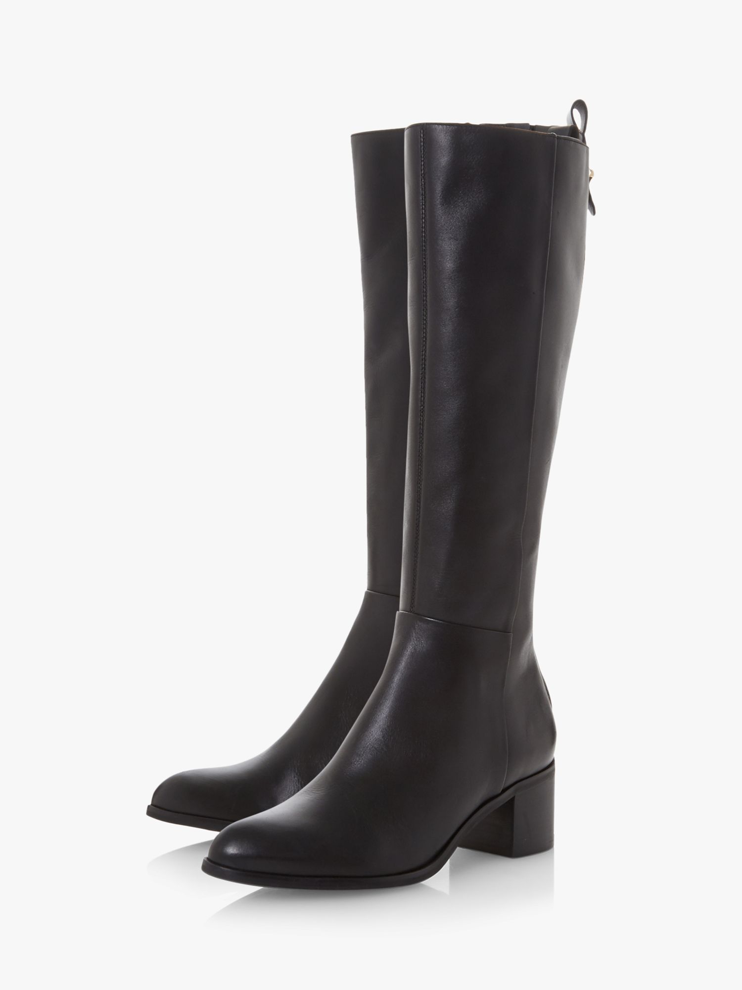 Dune Truth Pull-Tab Detail Knee High Boots, Black