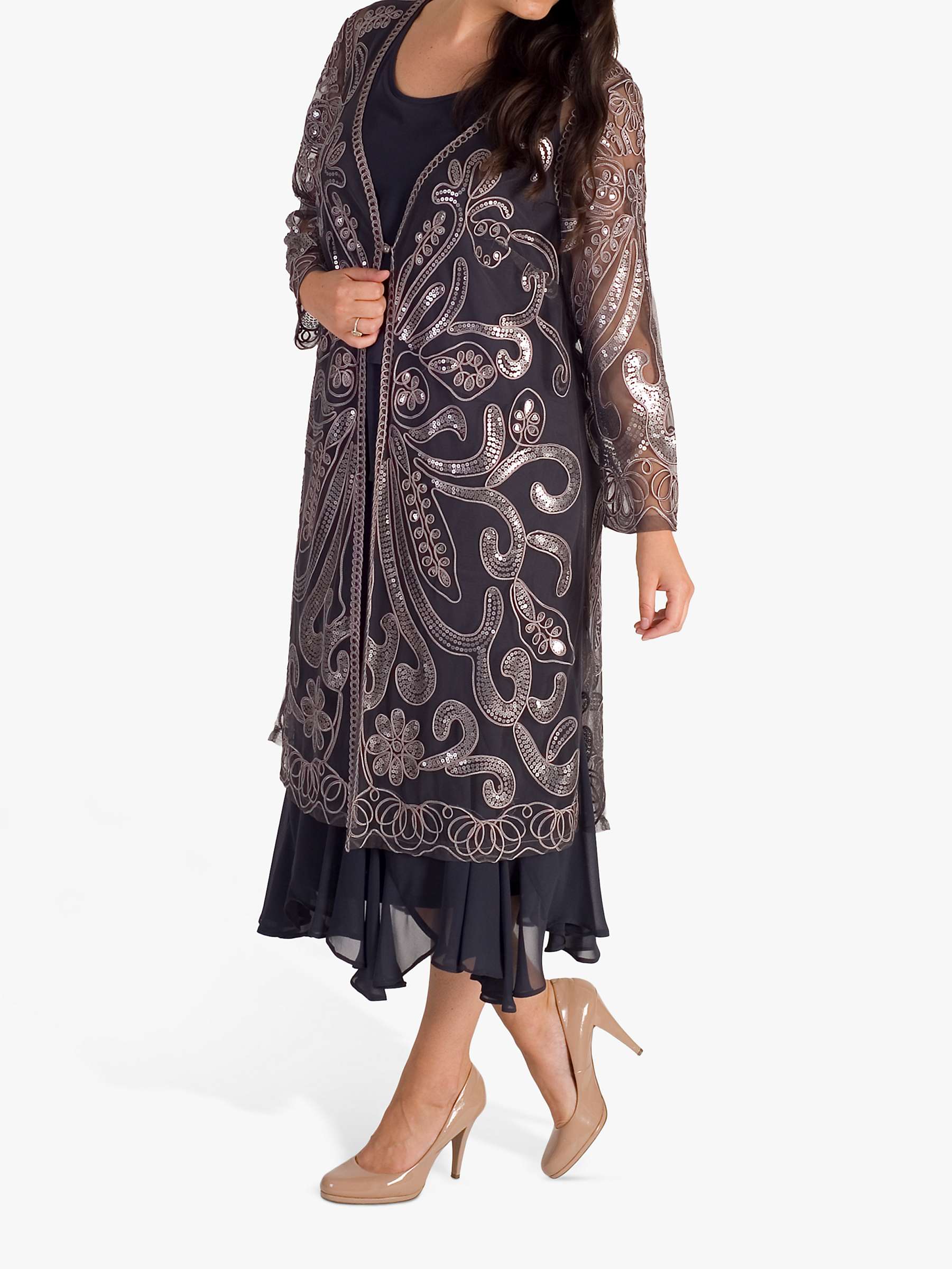 Buy chesca Cornelli Embroidered Mesh Coat, Pewter Online at johnlewis.com