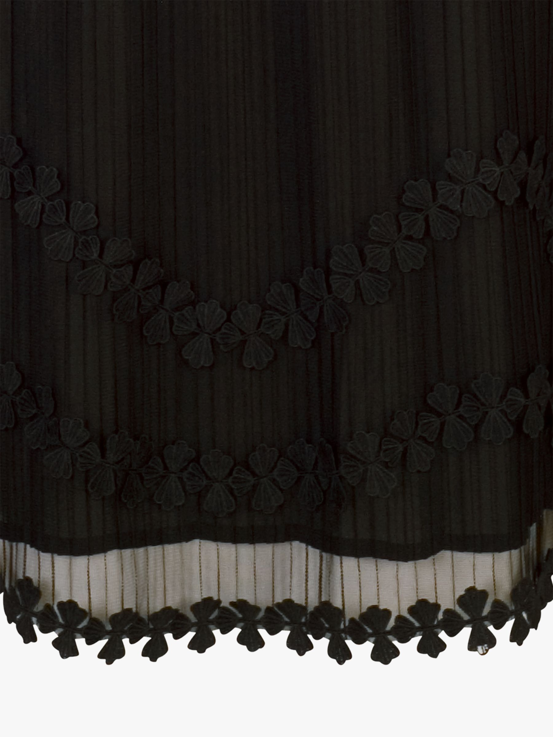 chesca Mock Layer Daisy Chain Trim Pleated Mesh Dress, Black, 12-14