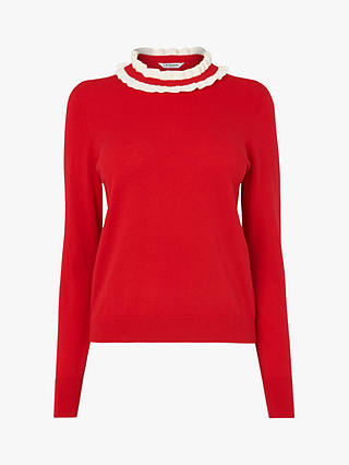 L.K.Bennett Annabelle Frill Neck Jumper, Red