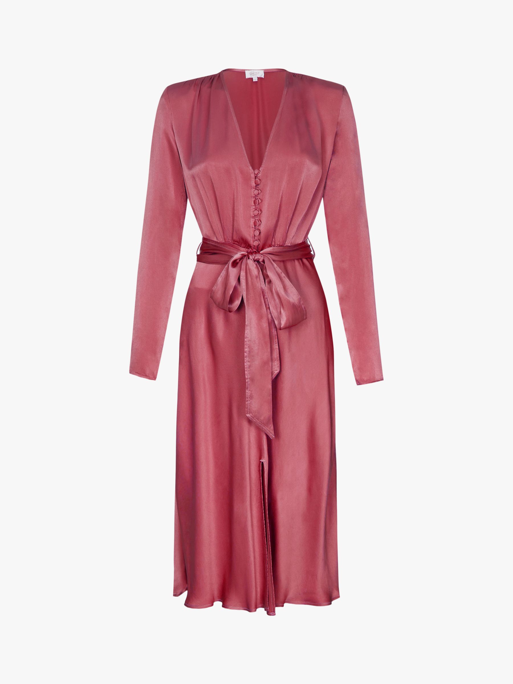 Ghost Meryl Satin Button Dress, Deco Rose, M