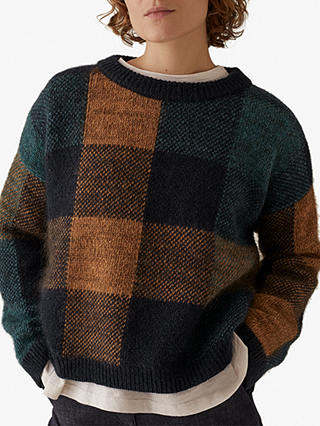 Toast Wool Mohair Check Jumper, Navy/Multi