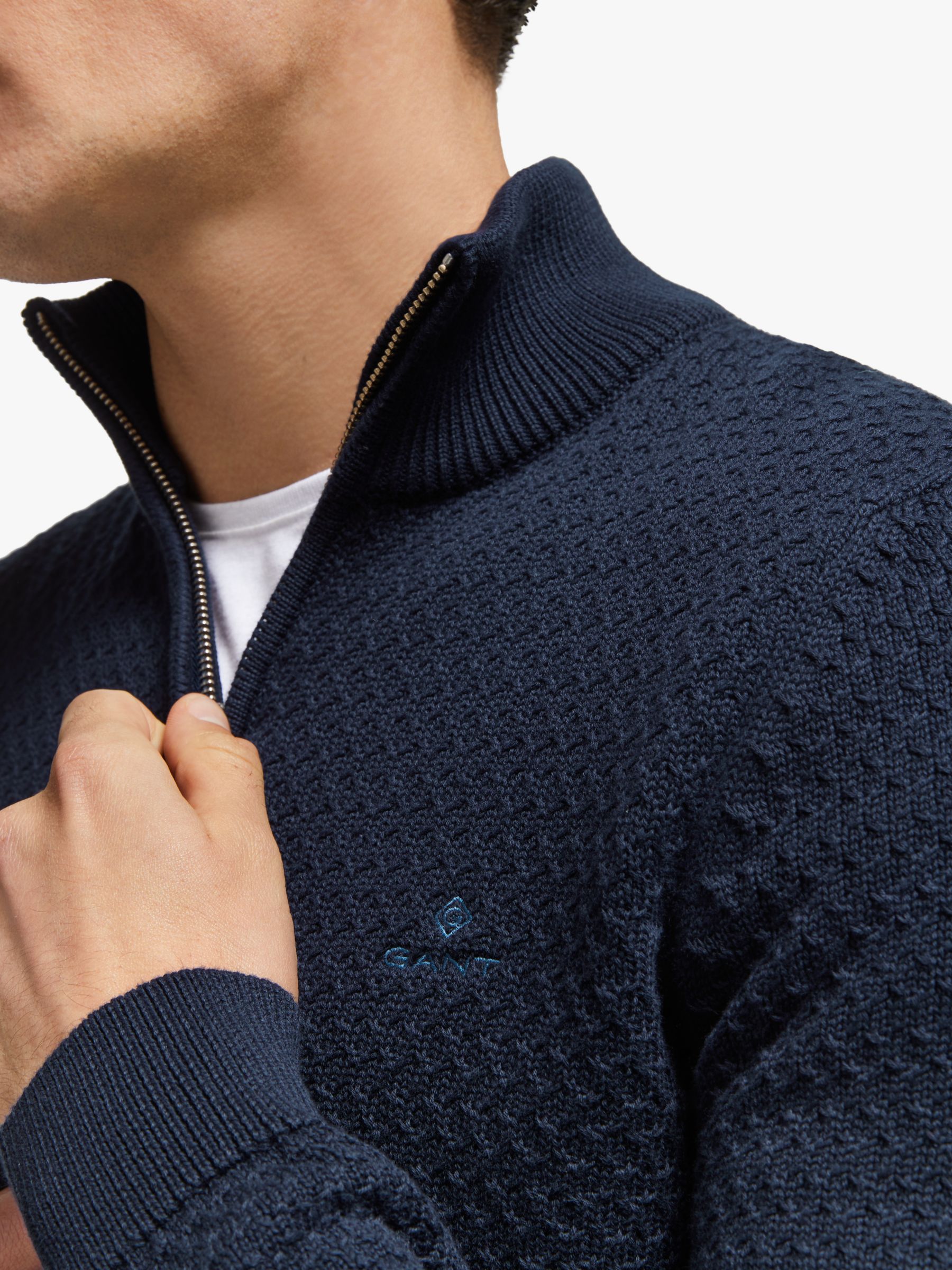 Gant Honeycomb Half Zip Knit Jumper Navy At John Lewis And Partners