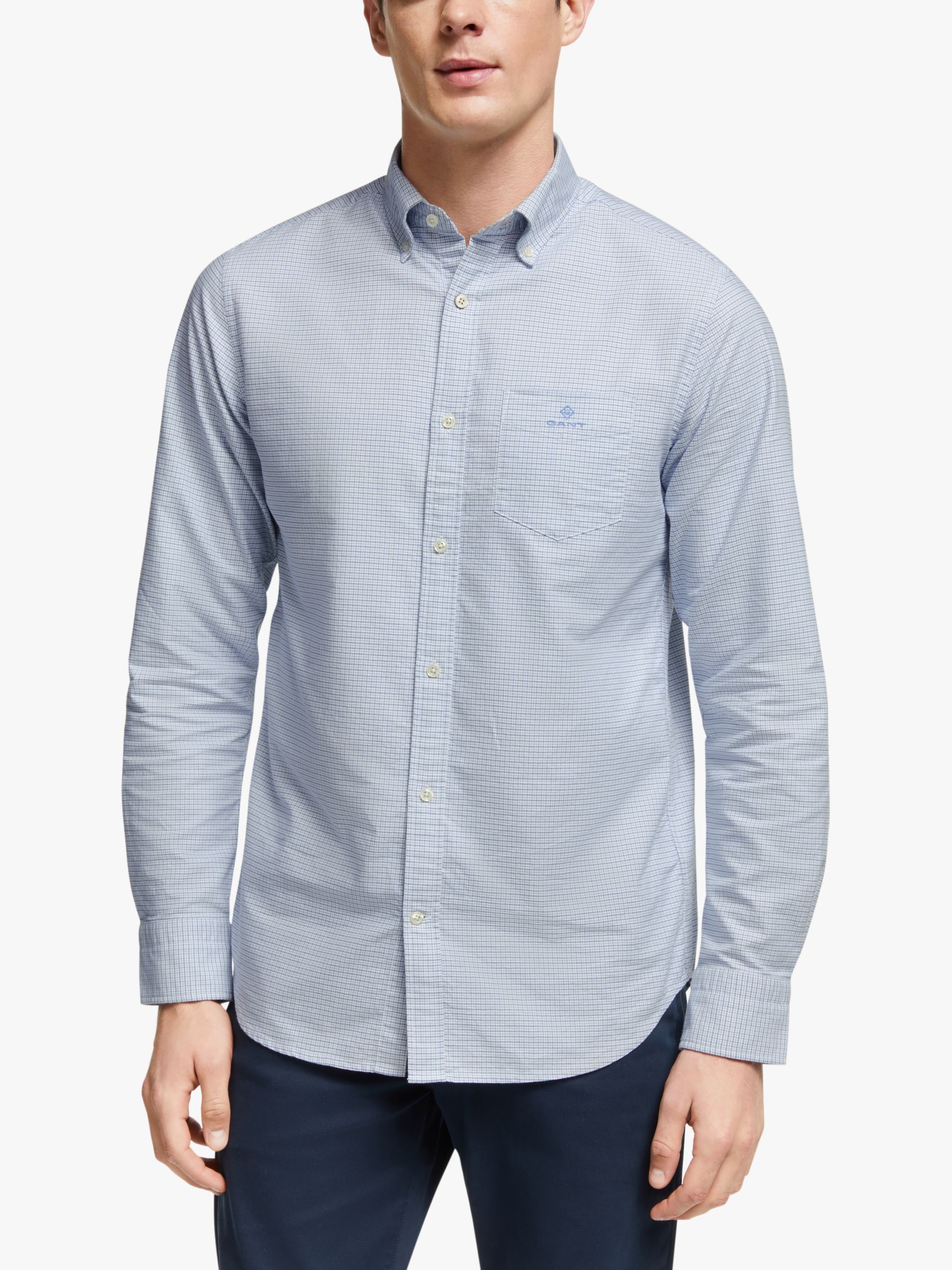 GANT Micro Check Oxford Shirt, Pacific Blue at John Lewis & Partners