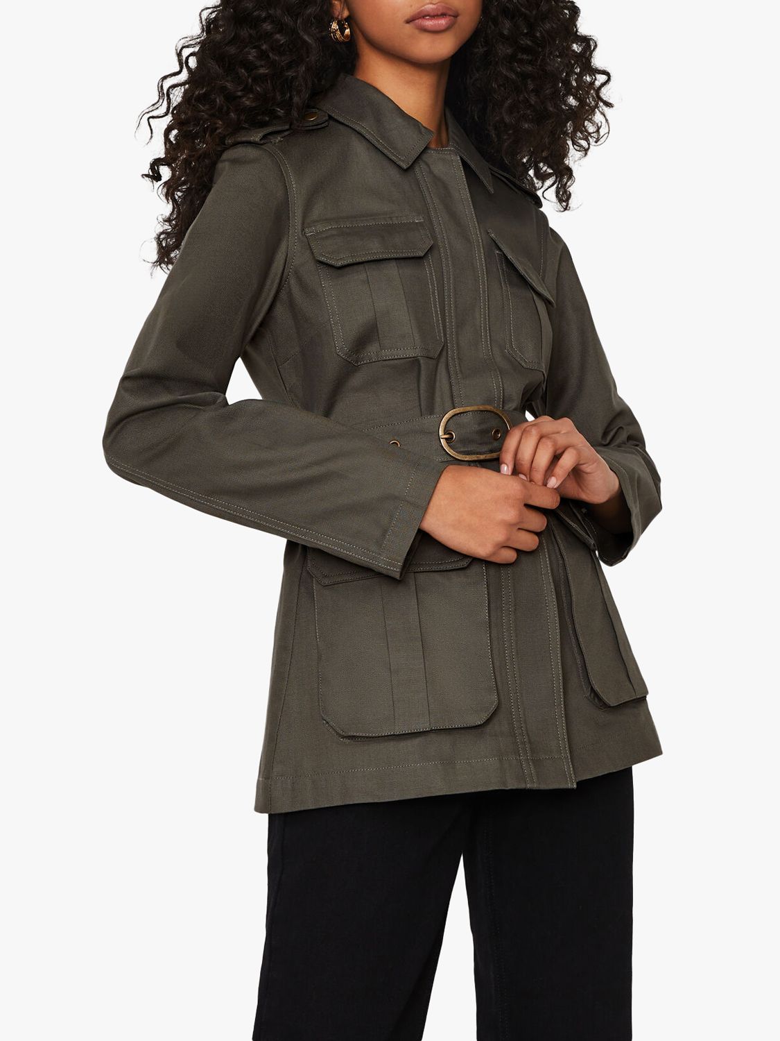 Warehouse Khaki Green Utility Military Casual Sprint Belted Jacket 