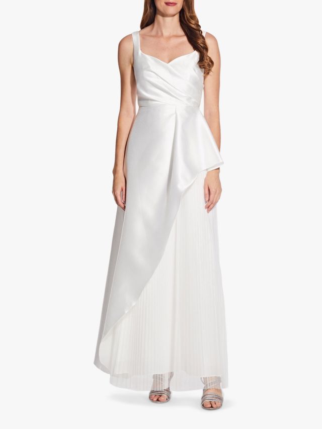 Adrianna Papell Mikado Satin Pleated Maxi Dress Ivory 6