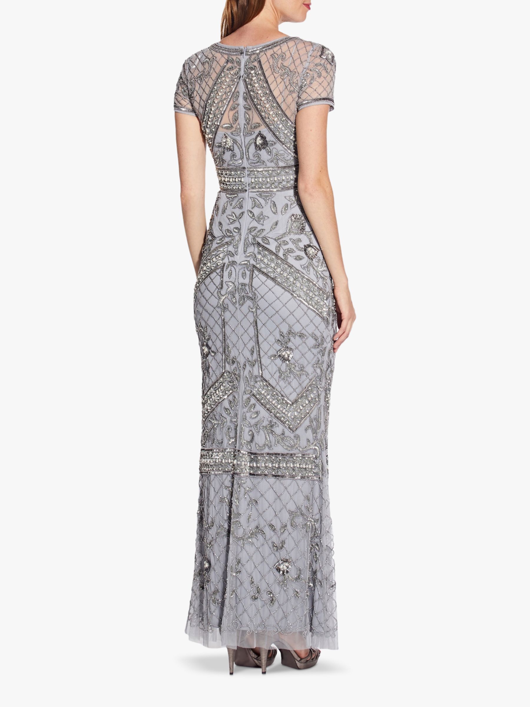 Adrianna Papell Sequin Evening Dress with Beaded Waist Detail, Silver Mist