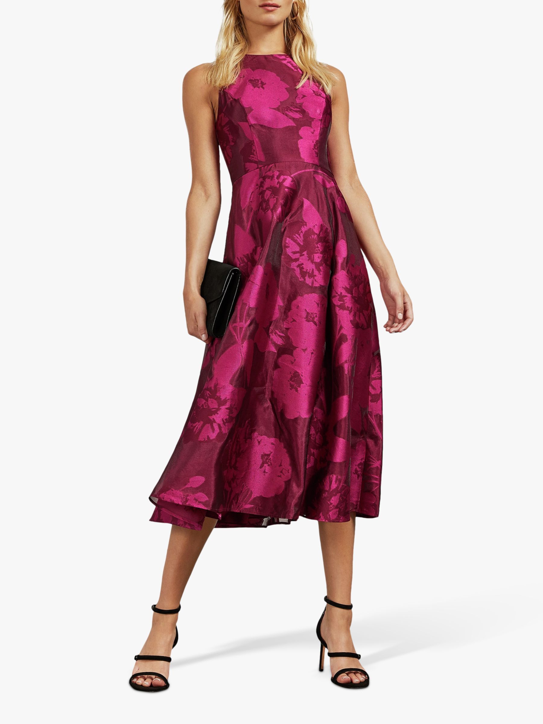 Ted Baker Wylieh Floral Jacquard Midi Dress, Dark Pink at John Lewis ...