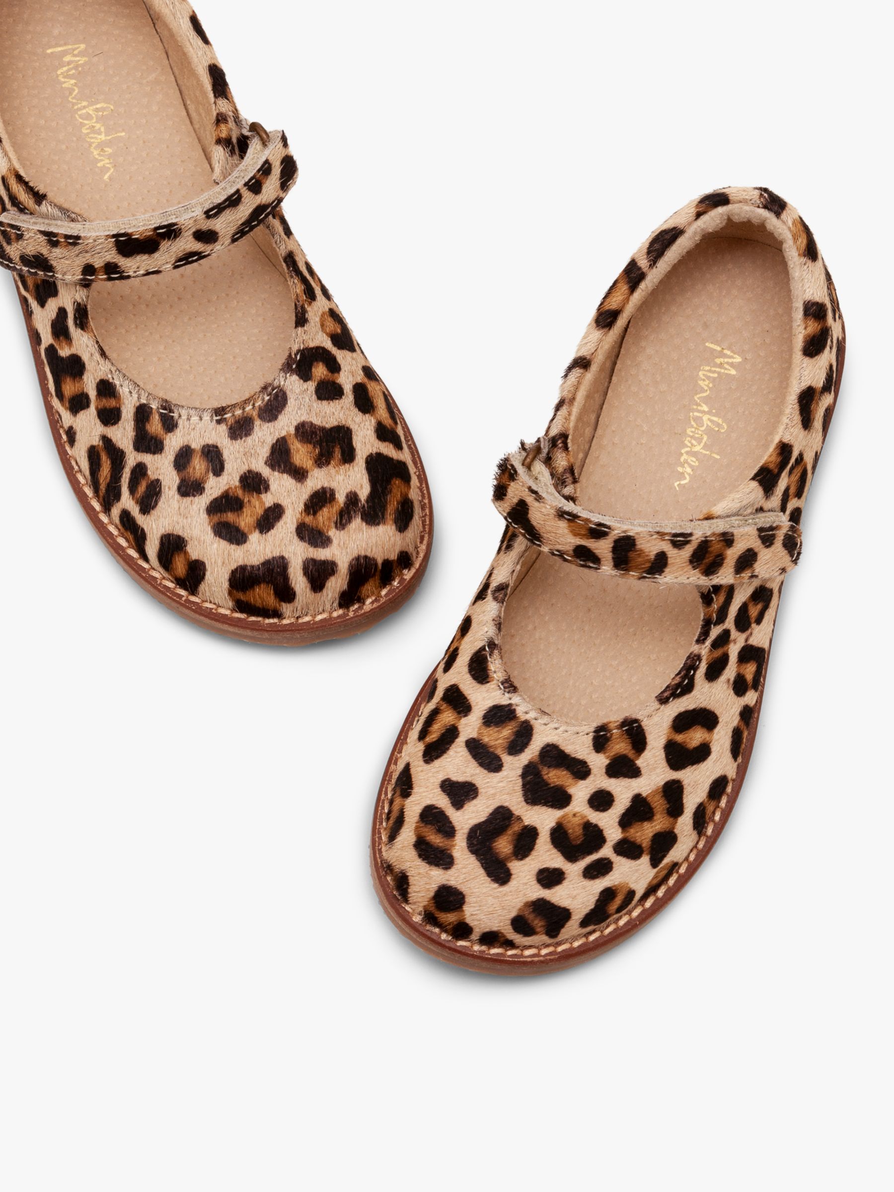 Mini Boden Leather Leopard Print Mary Jane Shoes, Tan at John Lewis ...