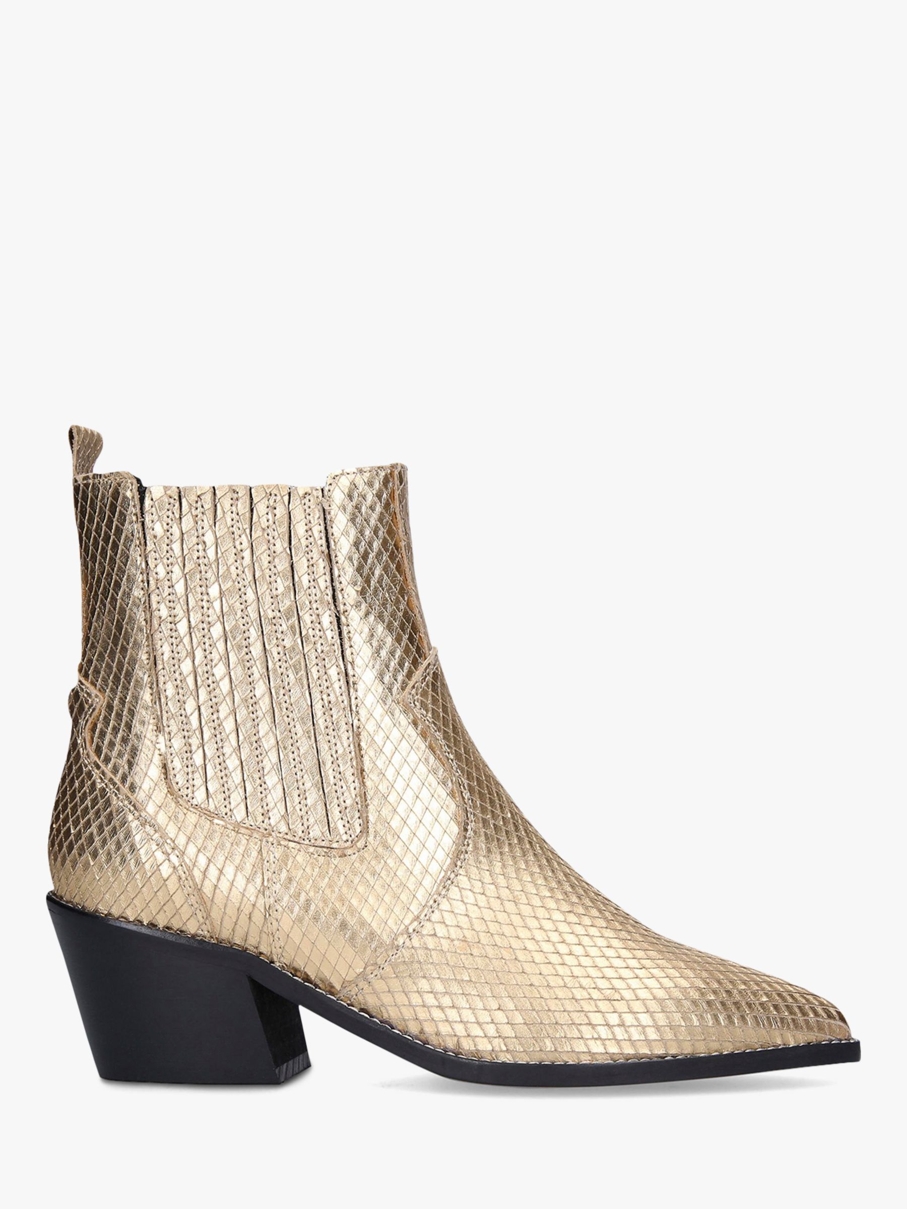 Carvela Stella Leather Western Style Ankle Boots, Gold, 3