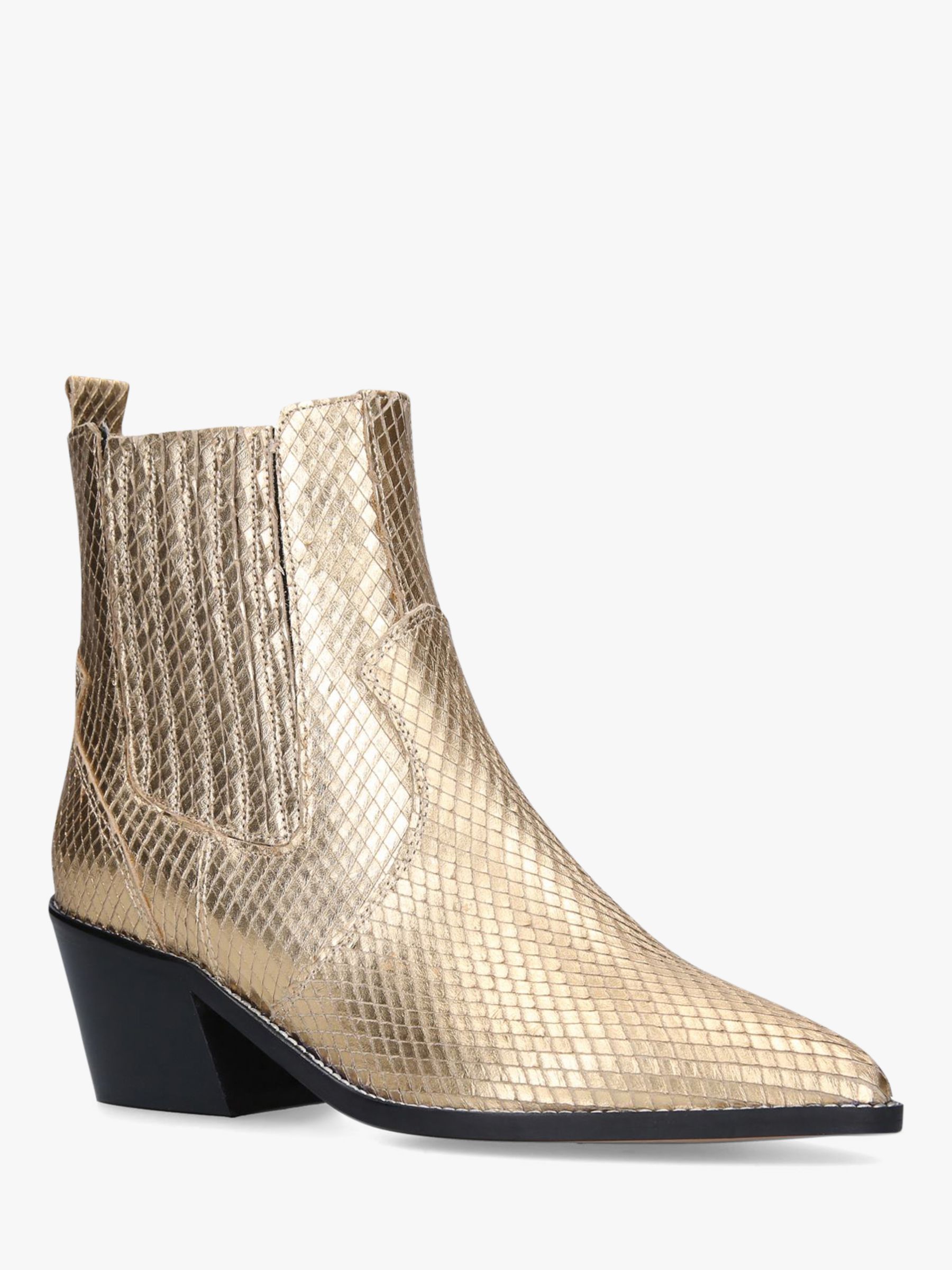 Carvela Stella Leather Western Style Ankle Boots, Gold at John Lewis ...
