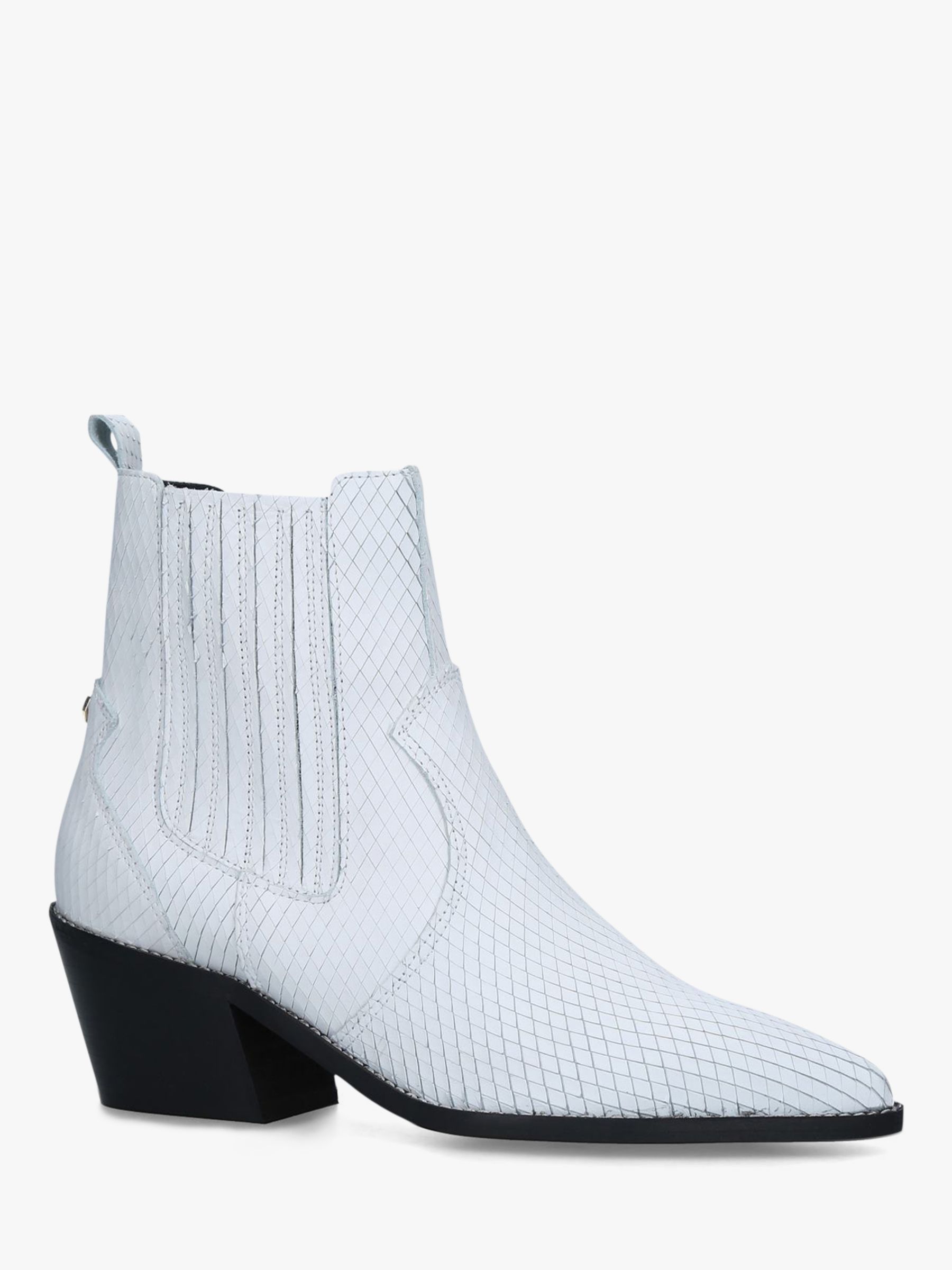 Carvela Stella Leather Western Style Ankle Boots, White at John Lewis ...