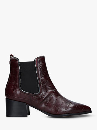 Carvela Spire Block Heel Studded Leather Ankle Boots, Red