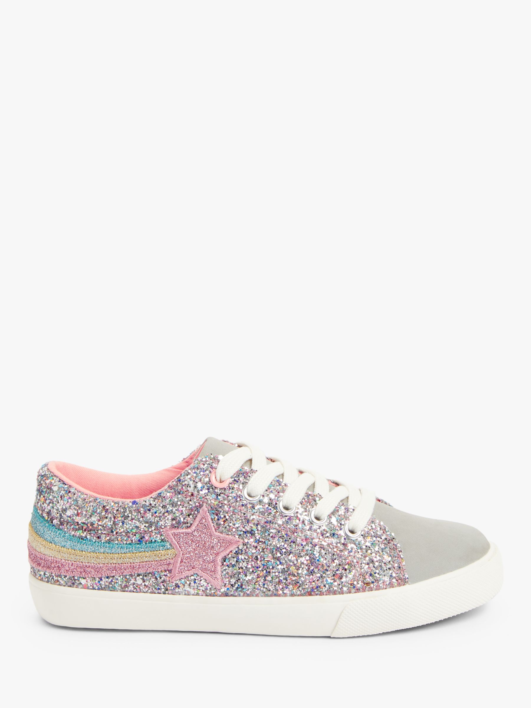 John Lewis & Partners Shooting Star Sparkle Rainbow Trainers, Silver at ...
