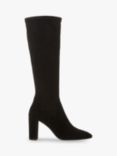 Dune Siren Stretch Block Heel Almond Toe Boots, Black, Black-micro_fibre
