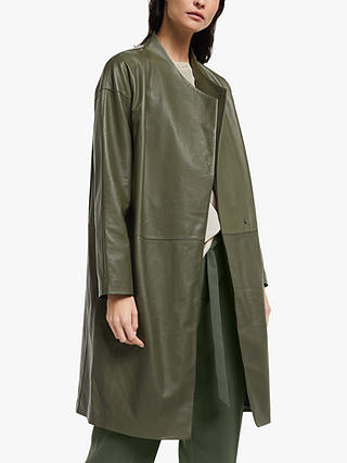 John Lewis Wrap Leather Coat, Green