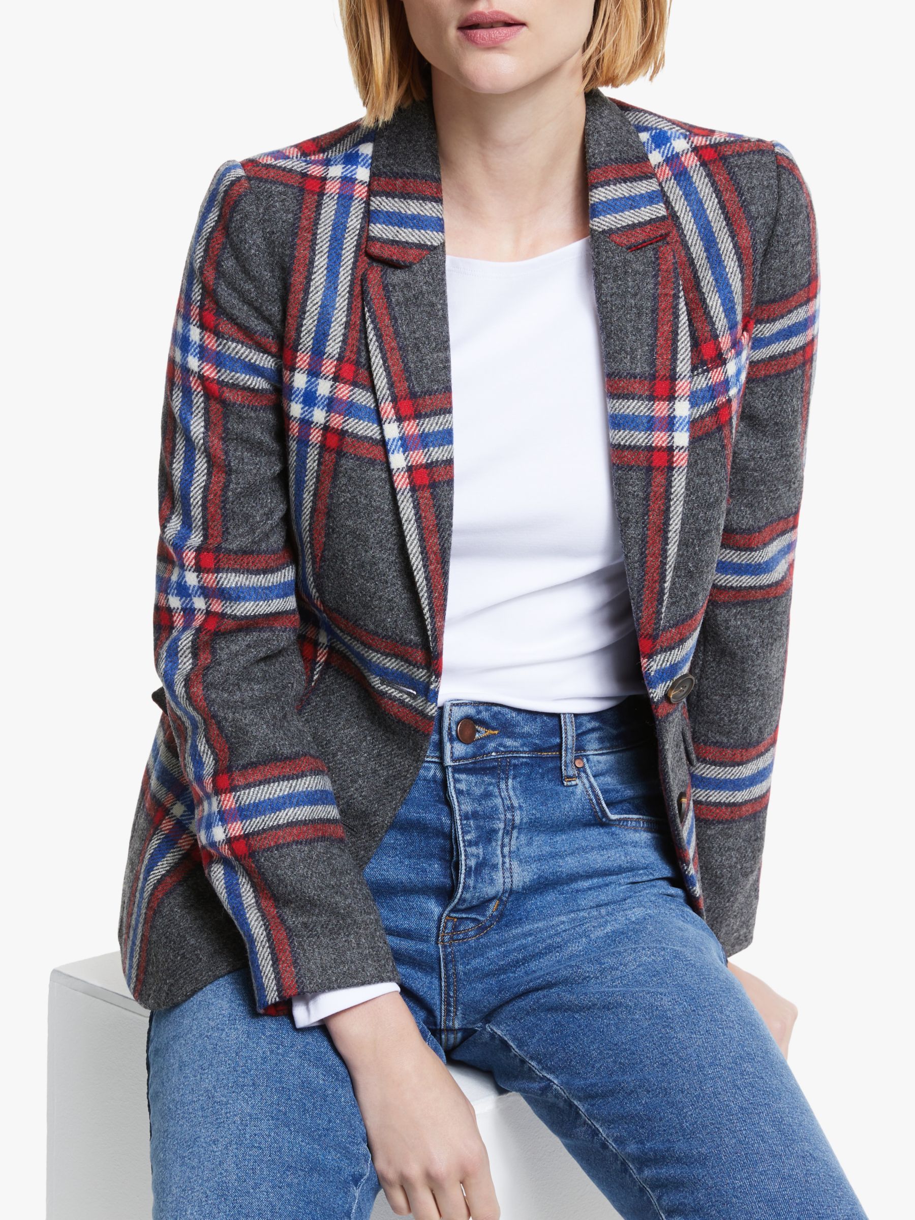 Boden Smyth British Tweed Check Blazer Red Grey At John Lewis