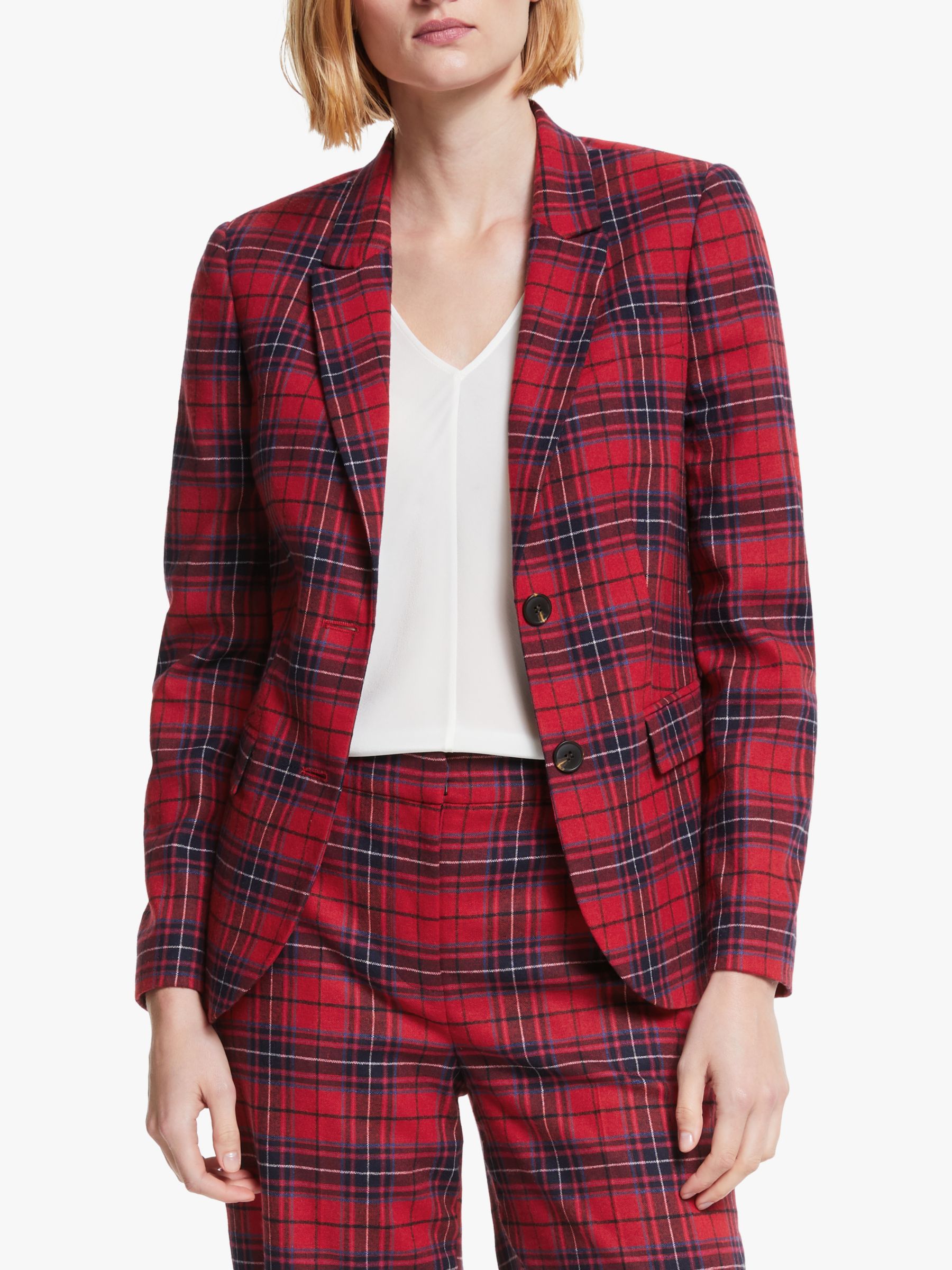 Boden Inverness Wool Blend Check Blazer, Poinsetta at John Lewis & Partners