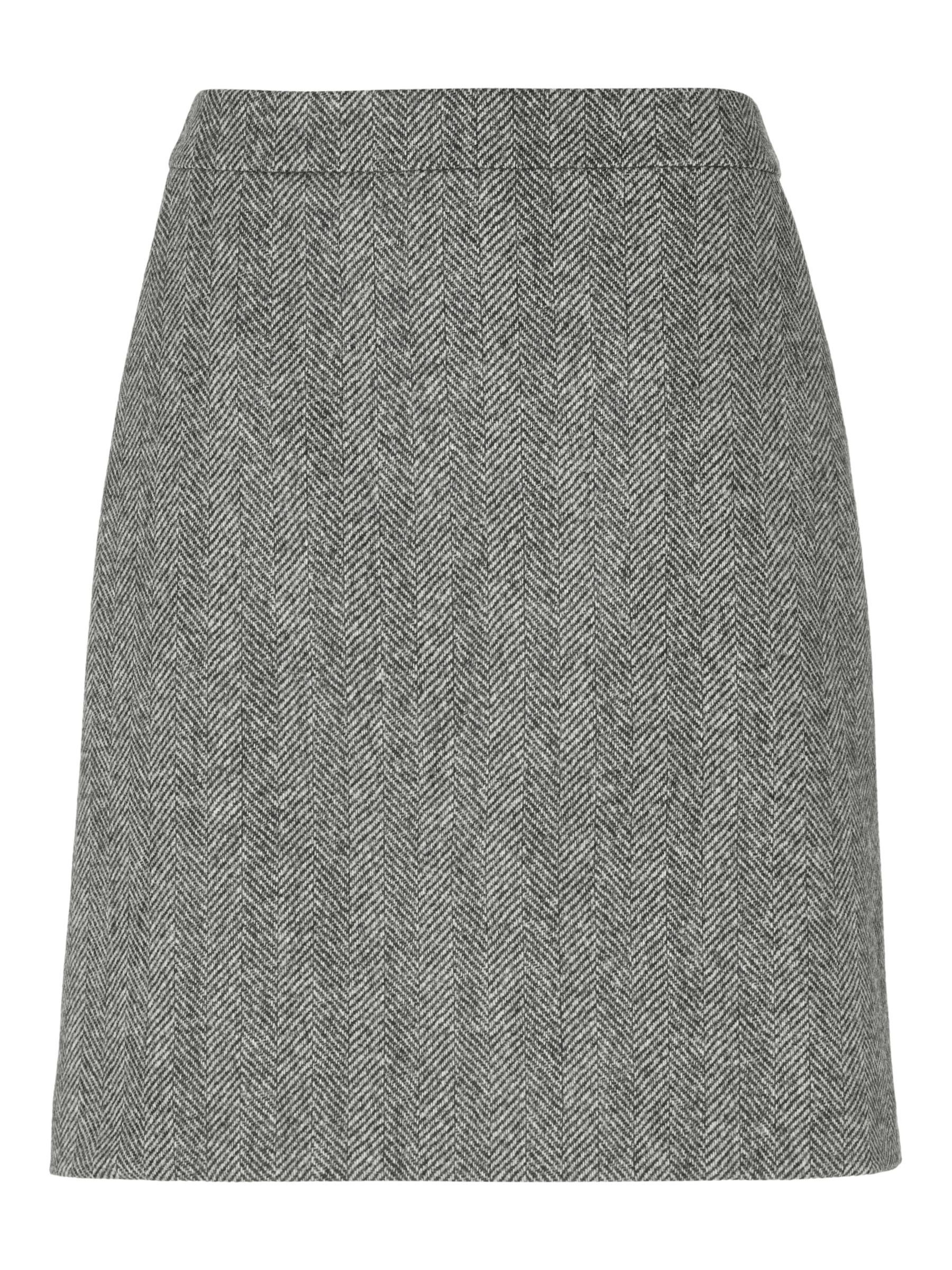 Boden British Tweed Skirt, Grey Herringbone, 8R