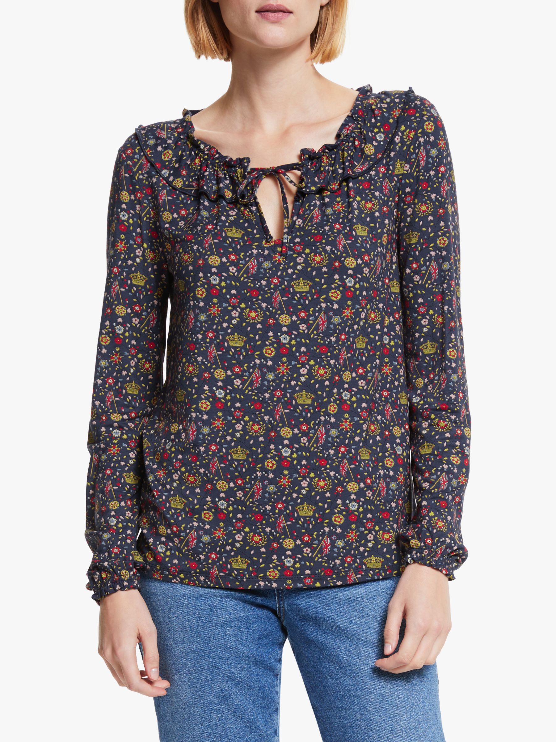 Boden Catriona Floral Jersey Top, French Navy/Multi