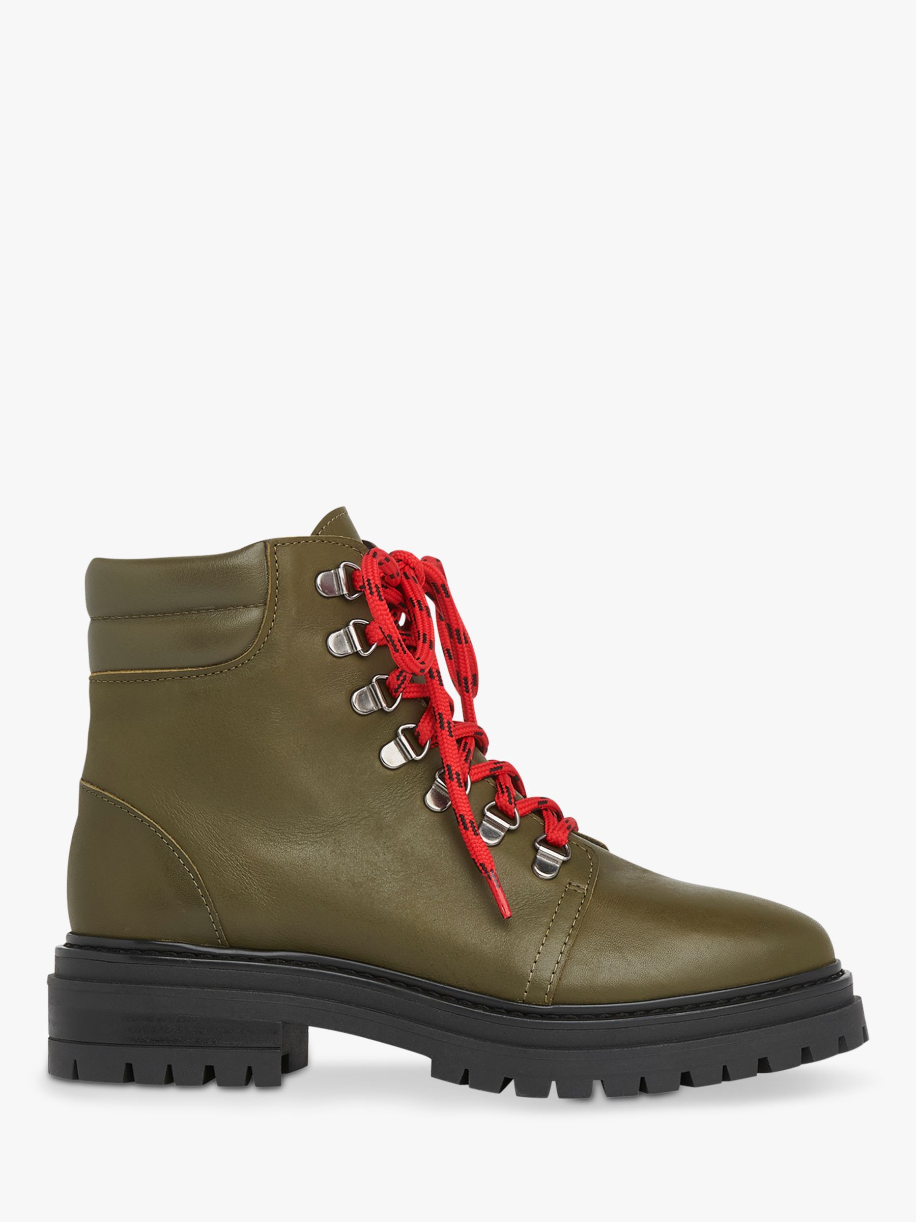 Whistles Amber Leather Lace Up Ankle Boots, Khaki at John Lewis & Partners
