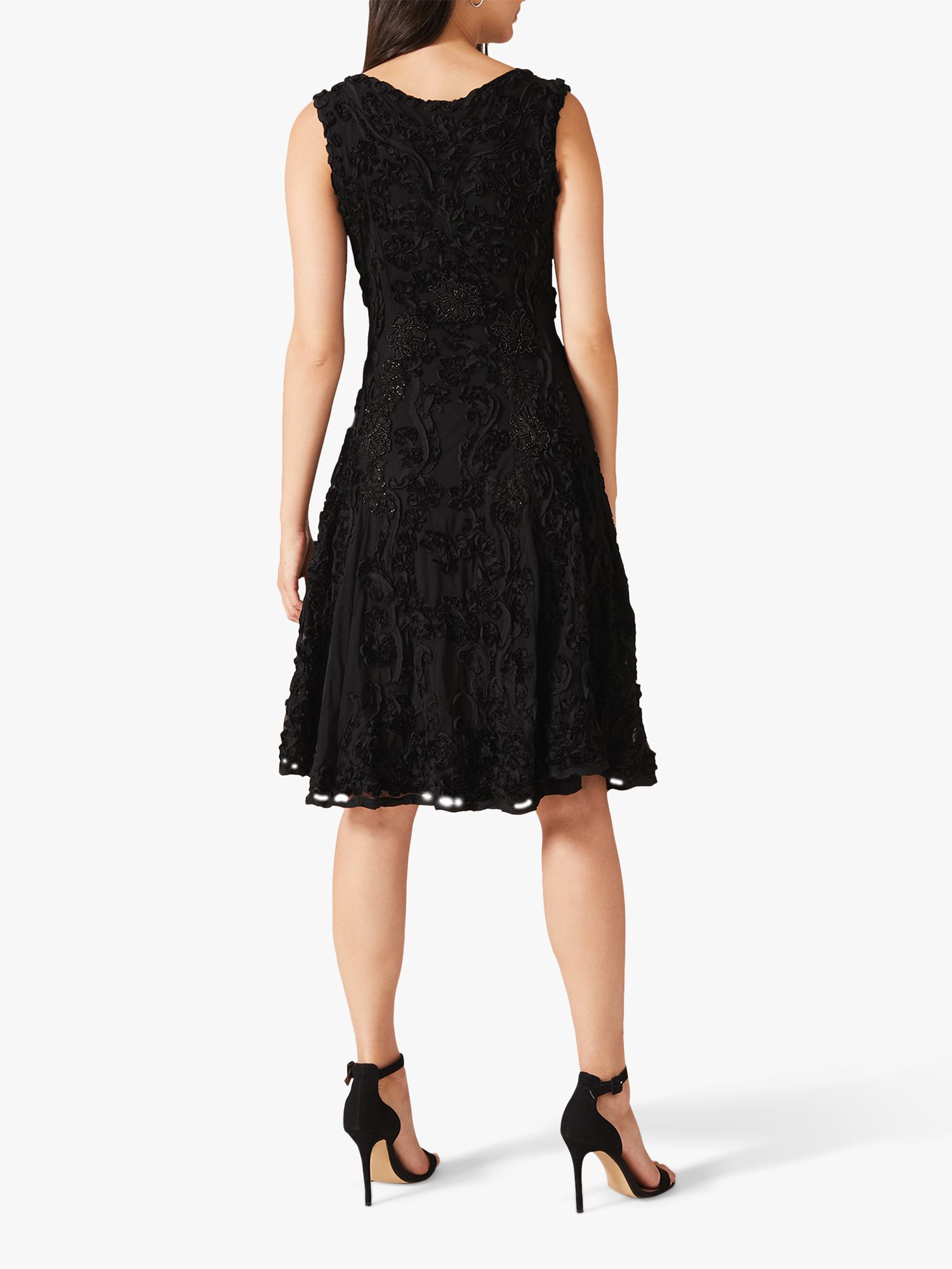 Phase Eight Penelope Tapework Lace Flared Dress, Black