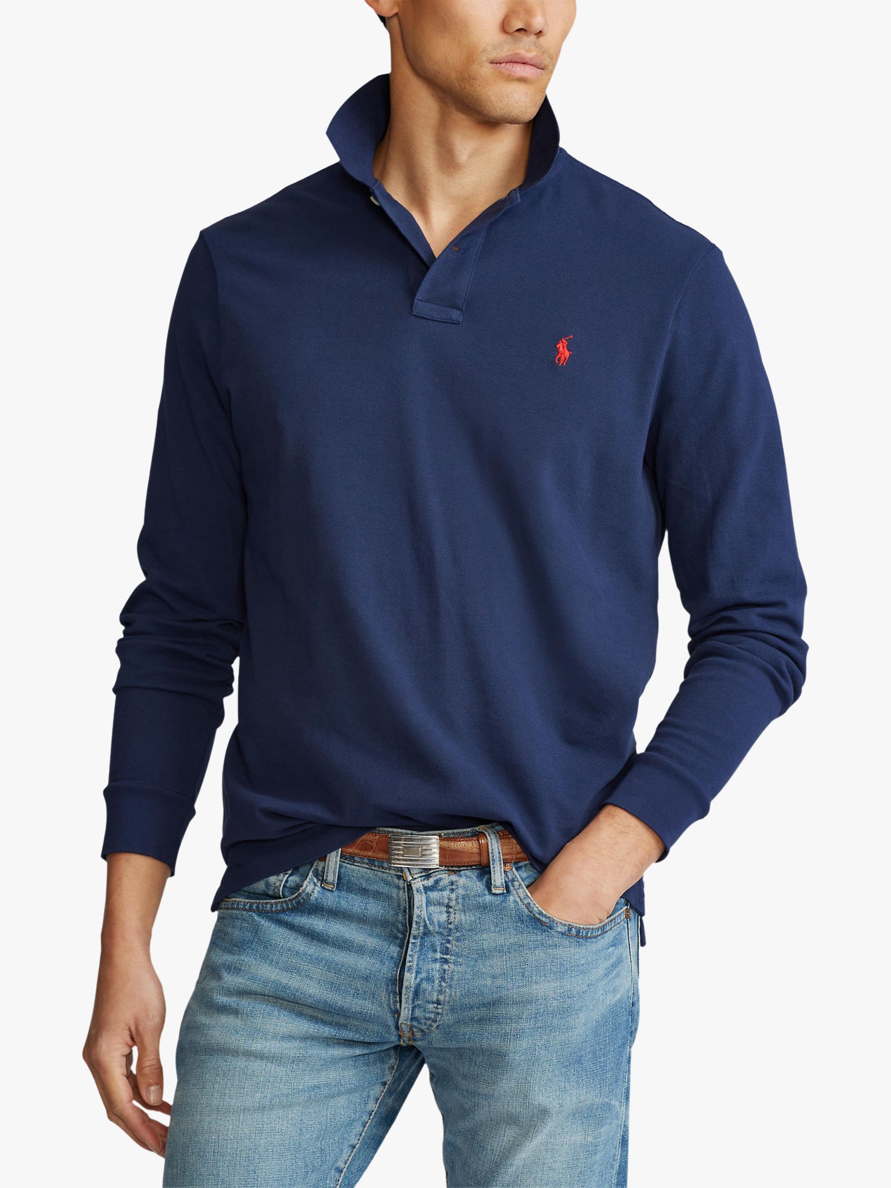 Polo Ralph Lauren Custom Slim Fit Long Sleeve Polo Shirt, Newport Navy at  John Lewis & Partners