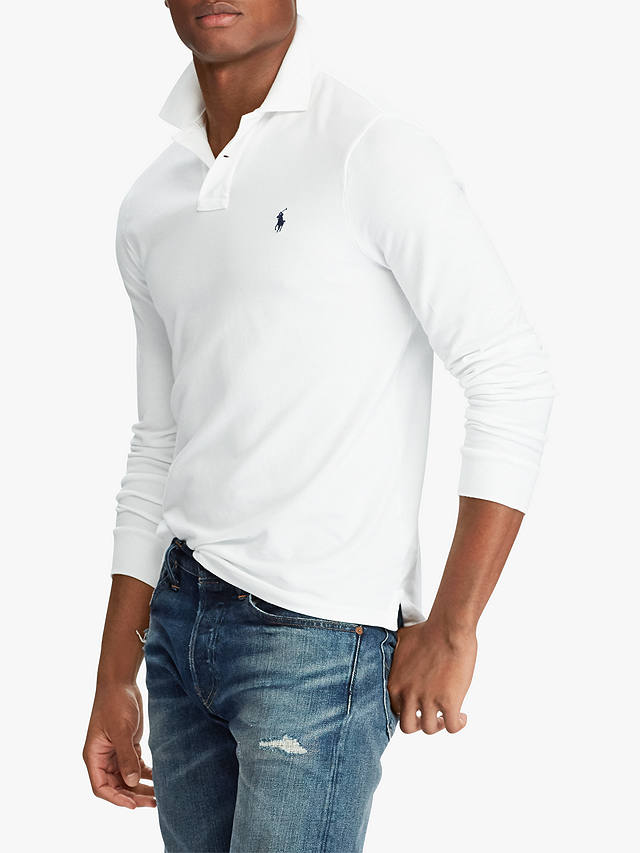 Polo Ralph Lauren Custom Slim Fit Long Sleeve Polo Shirt, White at John ...