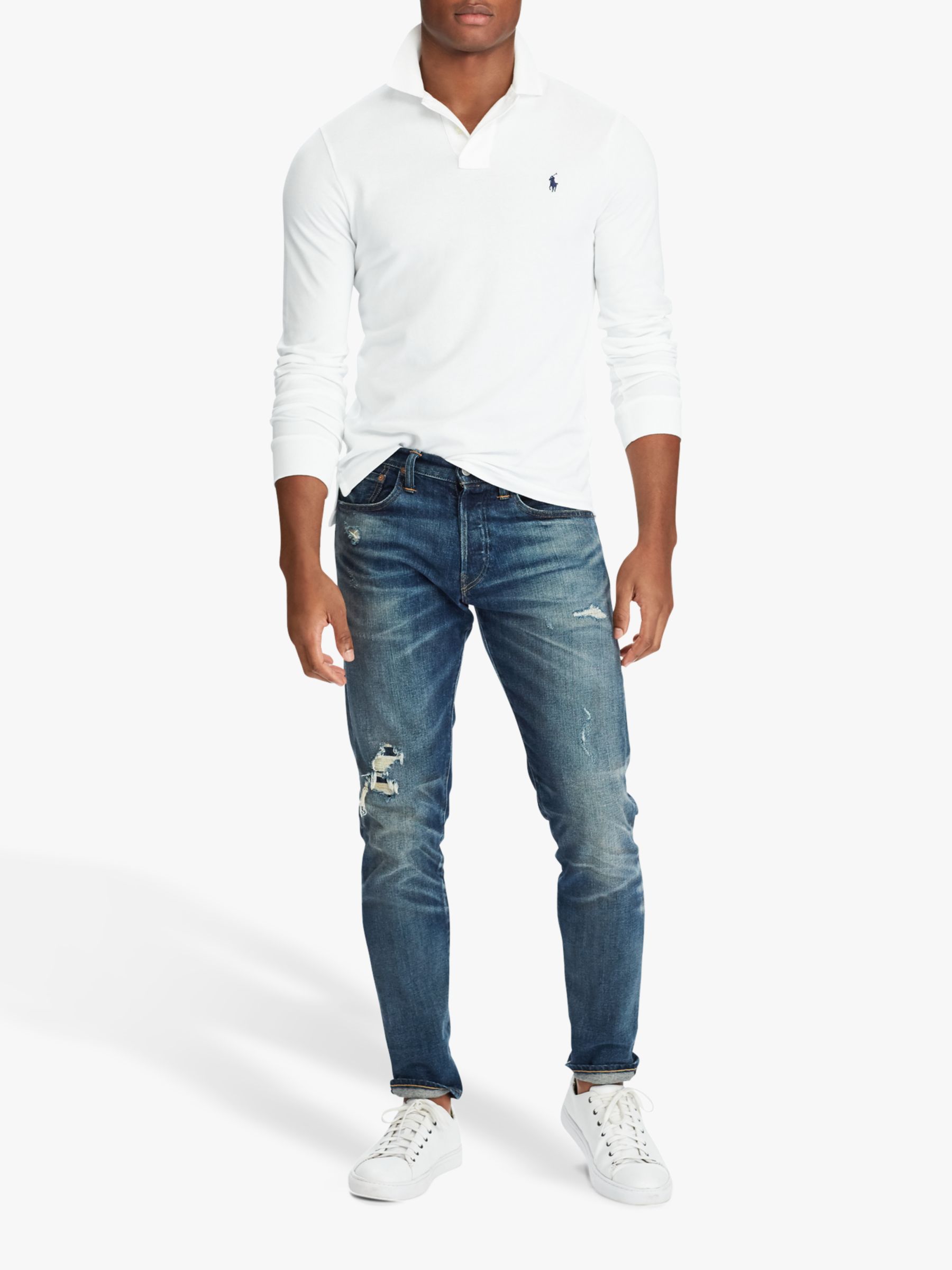 Polo Ralph Lauren Custom Slim Fit Long Sleeve Polo Shirt, White at John  Lewis & Partners