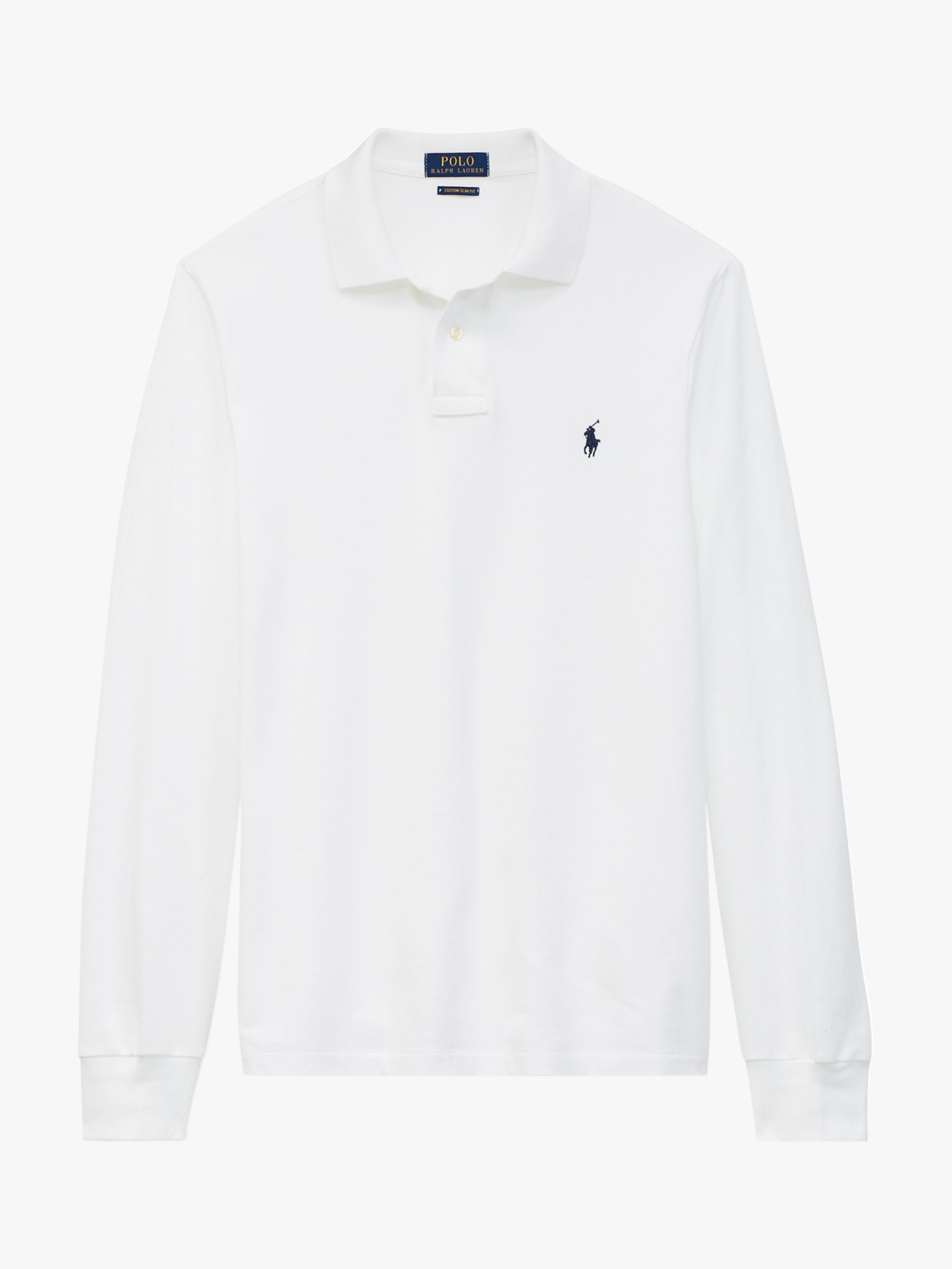 Polo Ralph Lauren Custom Slim Fit Long Sleeve Polo Shirt, White at John ...