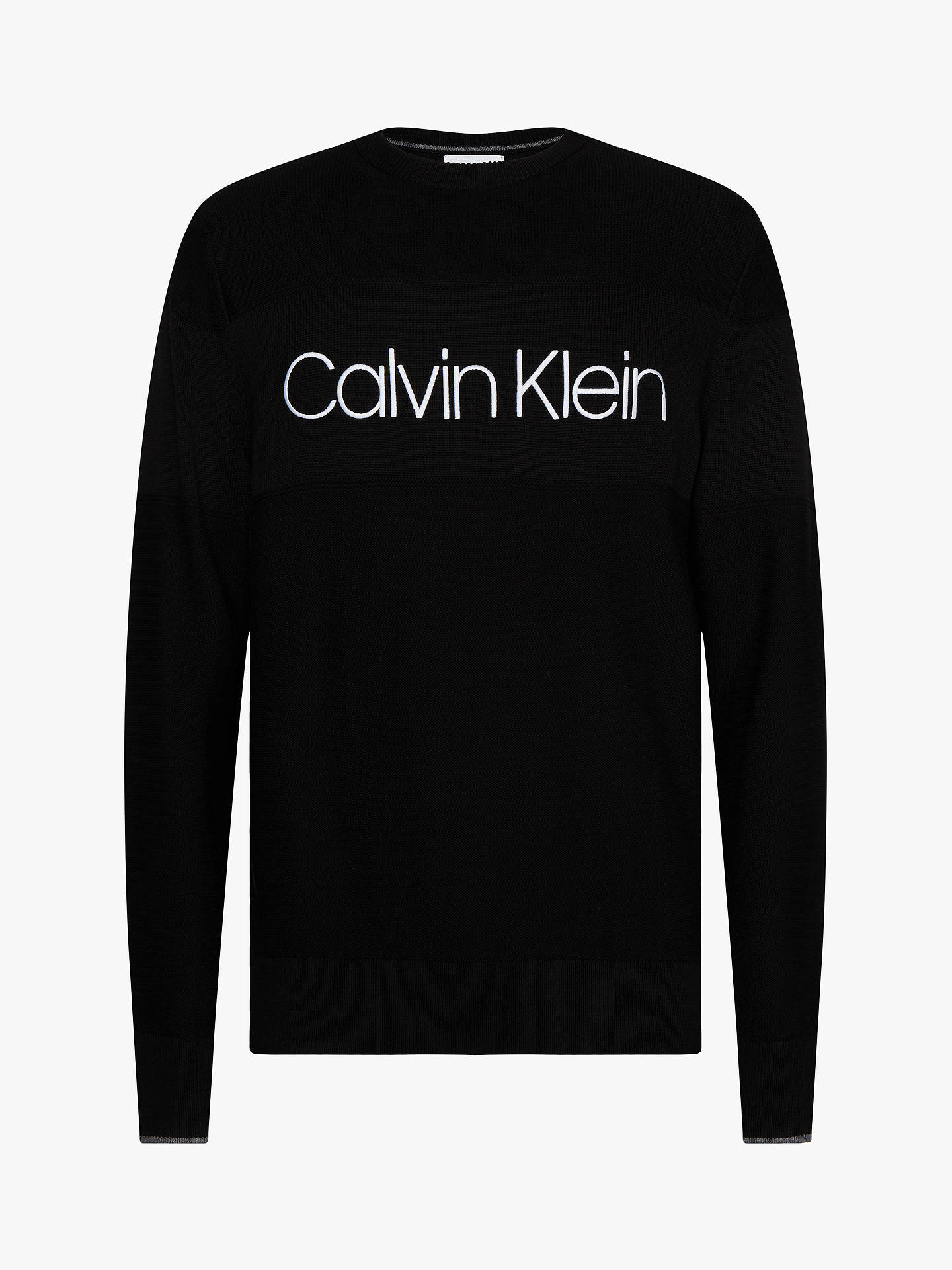 Calvin Klein Cotton Logo Crew Neck Jumper, Calvin Black at John Lewis ...